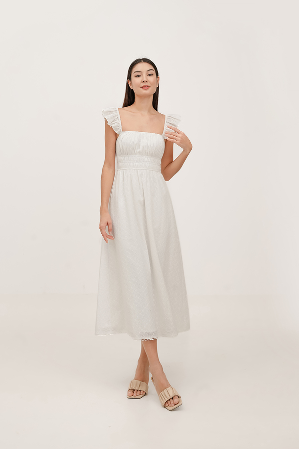 Tiana Broderie Ruffle Midi Dress