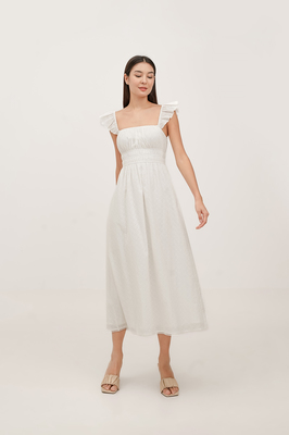 Tiana Broderie Ruffle Midi Dress