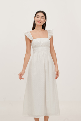 Tiana Broderie Ruffle Midi Dress