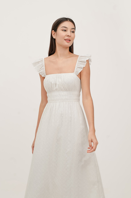 Tiana Broderie Ruffle Midi Dress