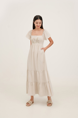 Cedar Embroidered Flutter Maxi Dress