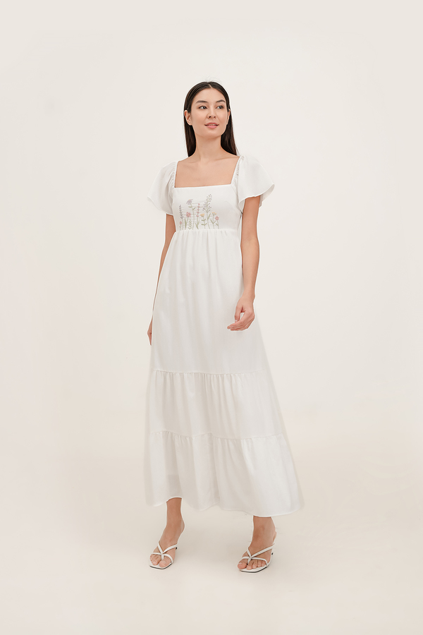 Cedar Embroidered Flutter Maxi Dress