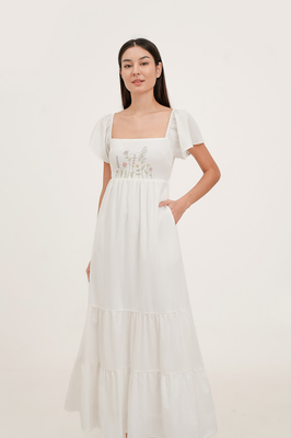 Cedar Embroidered Flutter Maxi Dress