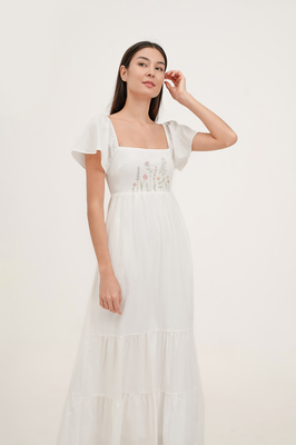 Cedar Embroidered Flutter Maxi Dress