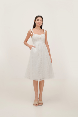 Dyonne Padded Broderie Knotted Midi Dress