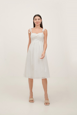 Dyonne Padded Broderie Knotted Midi Dress