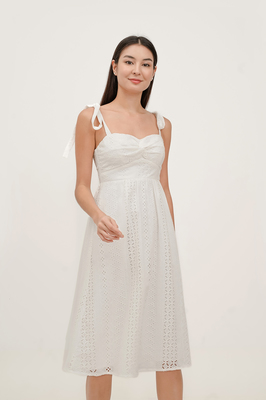 Dyonne Padded Broderie Knotted Midi Dress