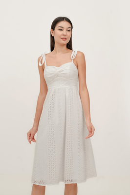 Dyonne Padded Broderie Knotted Midi Dress