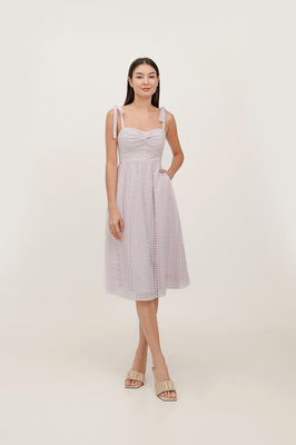 Dyonne Padded Broderie Knotted Midi Dress