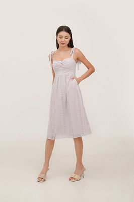 Dyonne Padded Broderie Knotted Midi Dress