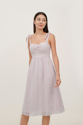 Dyonne Padded Broderie Knotted Midi Dress