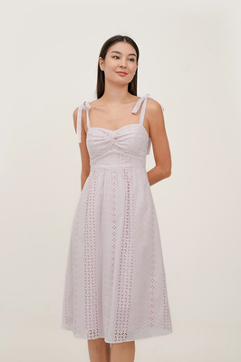 Dyonne Padded Broderie Knotted Midi Dress