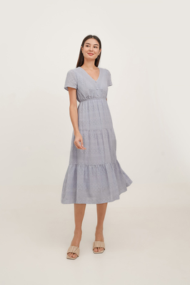 Lila Broderie Tiered Midi Dress