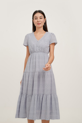 Lila Broderie Tiered Midi Dress