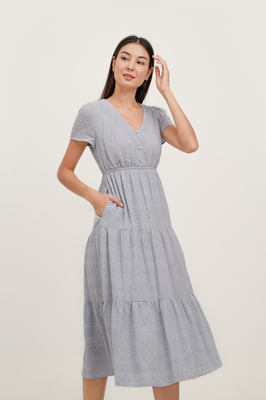 Lila Broderie Tiered Midi Dress