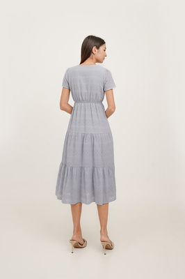 Lila Broderie Tiered Midi Dress