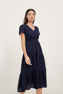 Lila Broderie Tiered Midi Dress