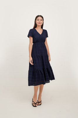 Lila Broderie Tiered Midi Dress