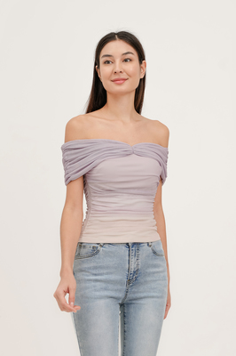 Reverie Rosette Off Shoulder Mesh Top