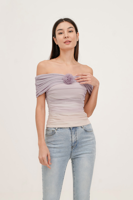 Reverie Rosette Off Shoulder Mesh Top