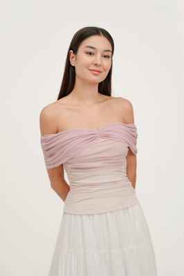 Reverie Rosette Off Shoulder Mesh Top