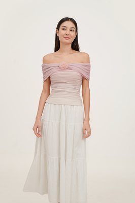 Reverie Rosette Off Shoulder Mesh Top