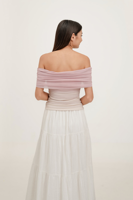 Reverie Rosette Off Shoulder Mesh Top