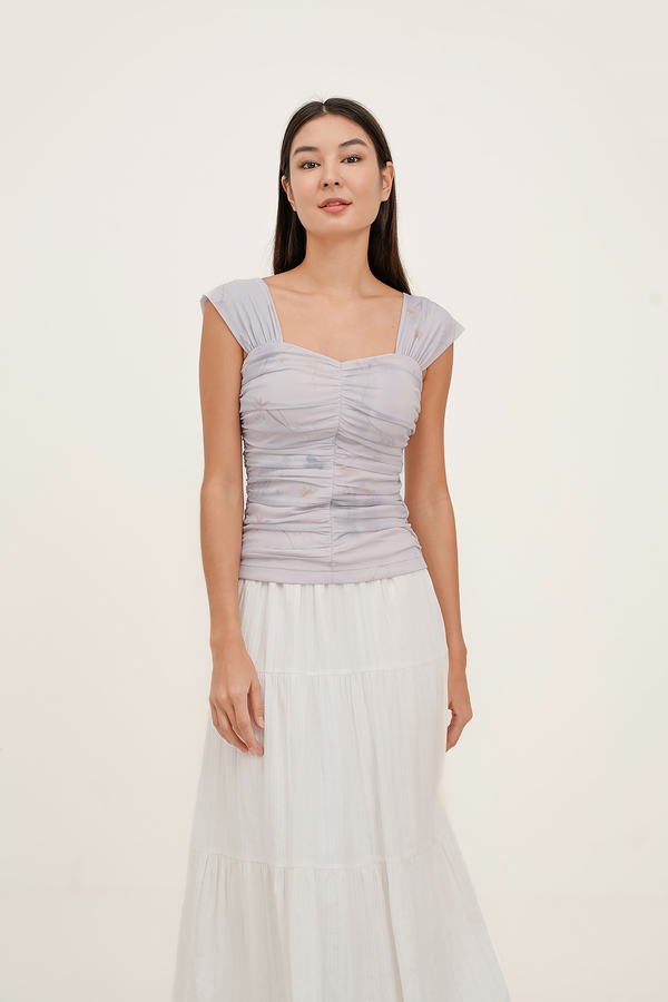 Fields Padded Mesh Ruched Top