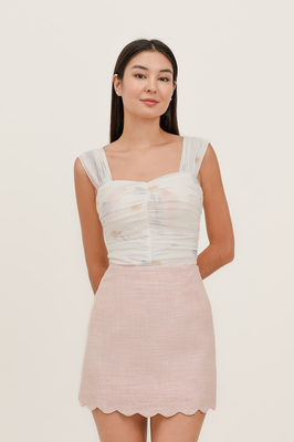 Fields Padded Mesh Ruched Top