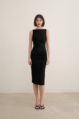 Kynd Padded Boat Neck Midi Dress
