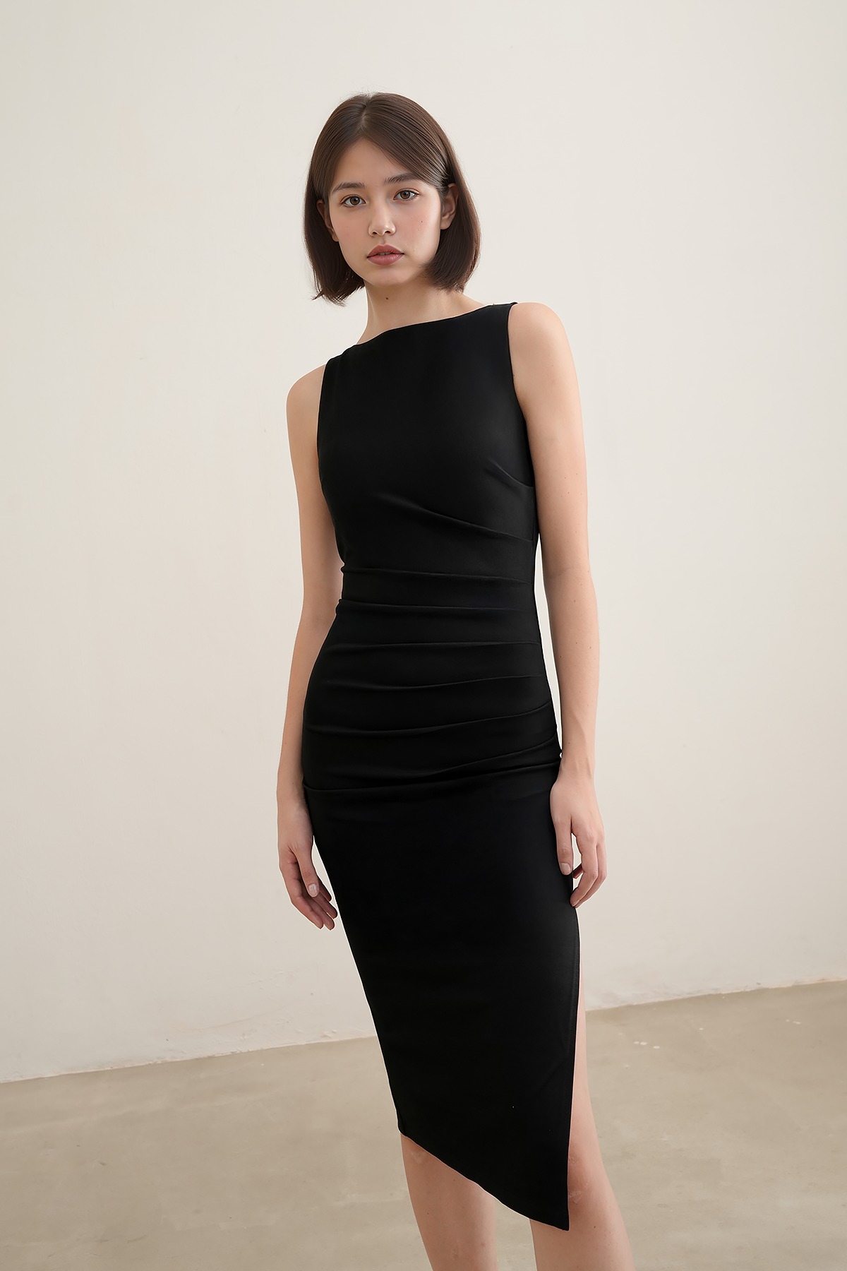 knee length dresses for ladies Women's Spanish Sheath Boat Neck Cotton Midi Dress S/M/L/Customize Black Mean Blvd Black / Customize main image 1