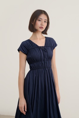 Camille Shirred Ribbon Midi Dress