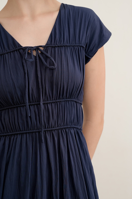 Camille Shirred Ribbon Midi Dress