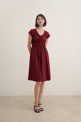 Camille Shirred Ribbon Midi Dress