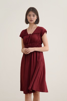 Camille Shirred Ribbon Midi Dress
