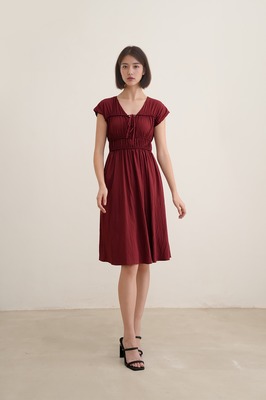 Camille Shirred Ribbon Midi Dress