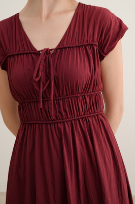 Camille Shirred Ribbon Midi Dress