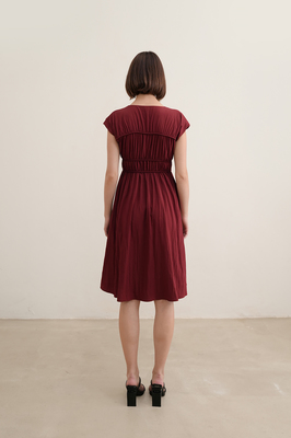 Camille Shirred Ribbon Midi Dress