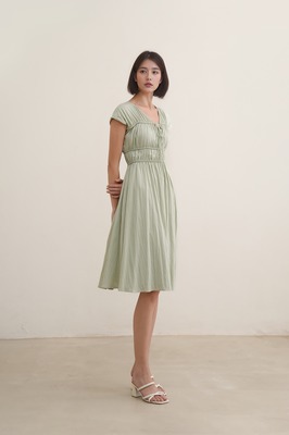 Camille Shirred Ribbon Midi Dress