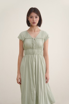 Camille Shirred Ribbon Midi Dress