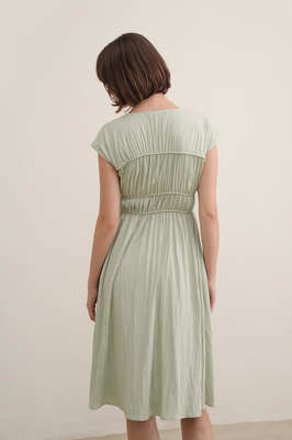 Camille Shirred Ribbon Midi Dress