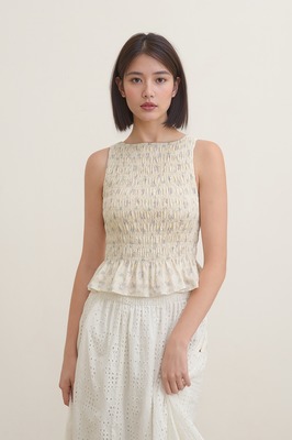 Linnea Padded Shirred Boat Neck Top