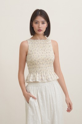 Linnea Padded Shirred Boat Neck Top