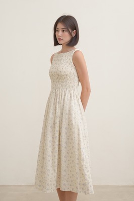 Linnea Padded Shirred Boat Neck Dress