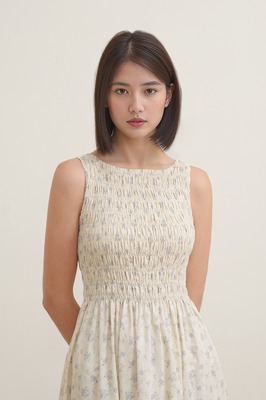 Linnea Padded Shirred Boat Neck Dress