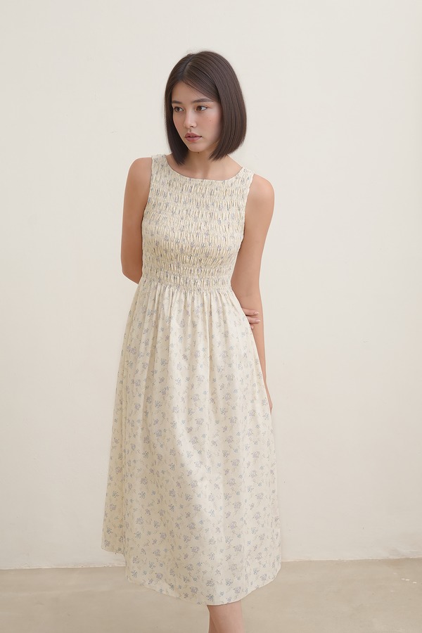 Linnea Padded Shirred Boat Neck Dress