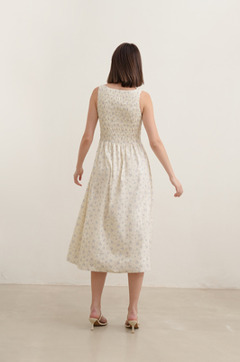 Linnea Padded Shirred Boat Neck Dress