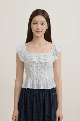 Petale Padded Floral Ruffle Top