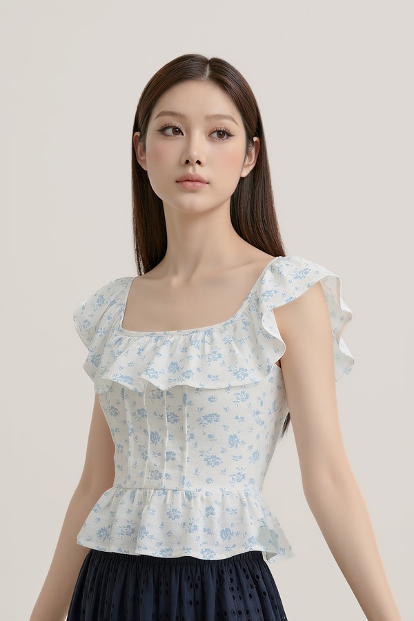 Petale Padded Floral Ruffle Top