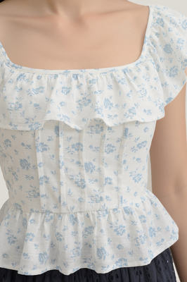 Petale Padded Floral Ruffle Top